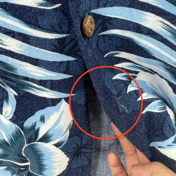 VINTAGE Kennington LARGE Blue Hibisicus Hawaiian Aloha Dad Shirt Button Up 90's - Picture 6 of 11